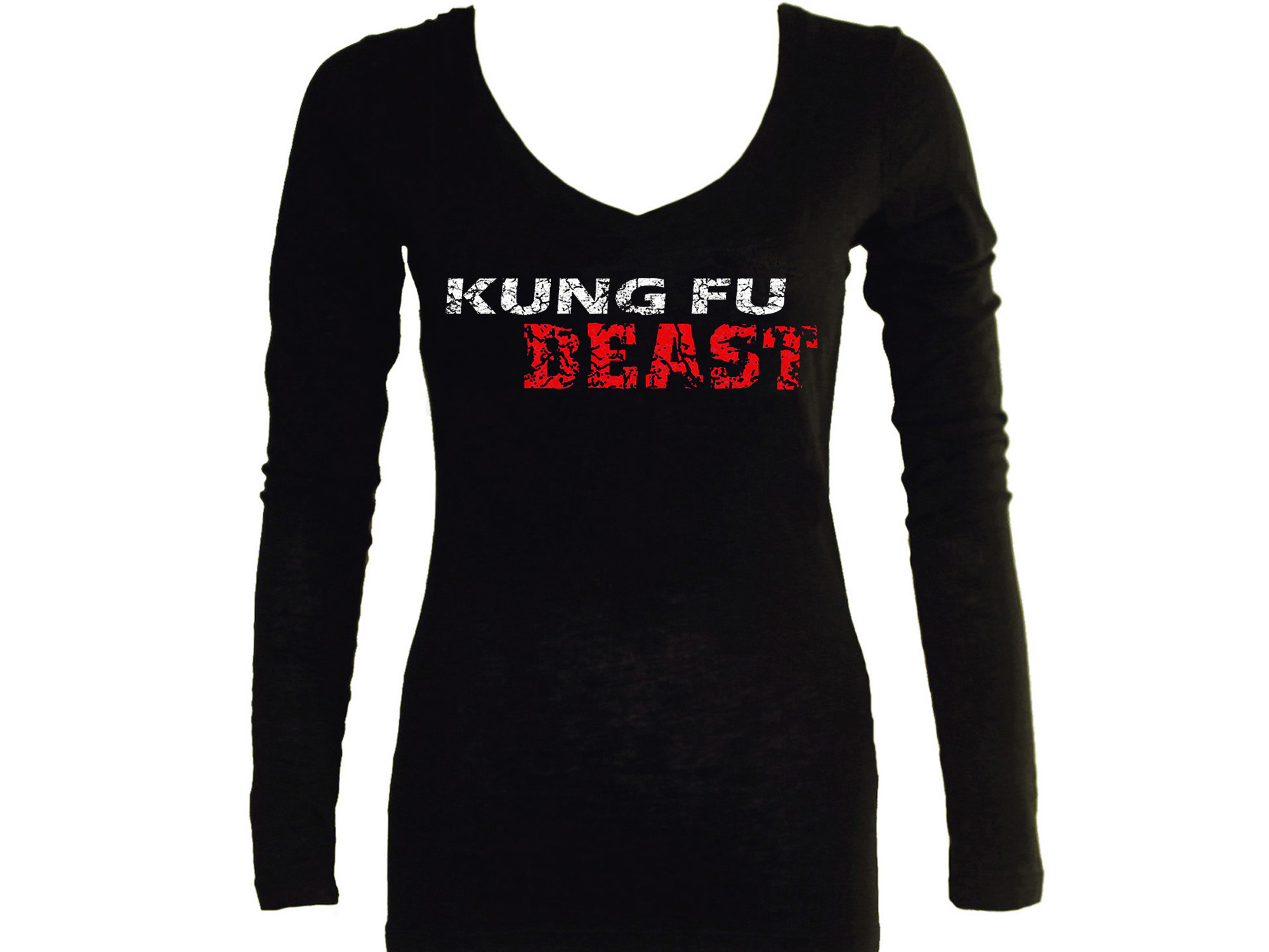 Kung fu Beast women or junior black sleeved t-shirt